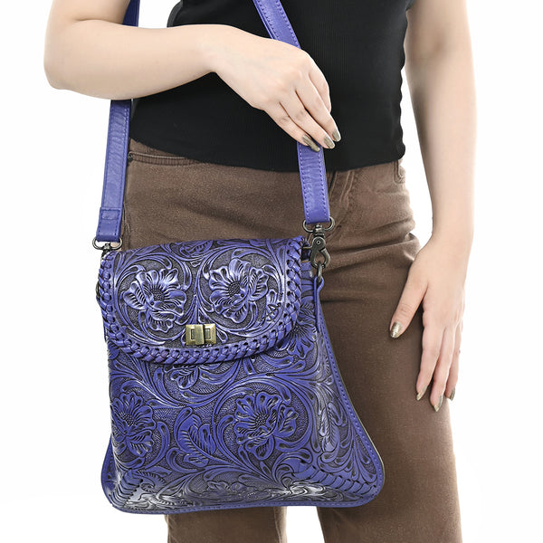 ADBG1496 American Darling Hand-Tooled Leather Crossbody Bag | Floral Carved Western Purse