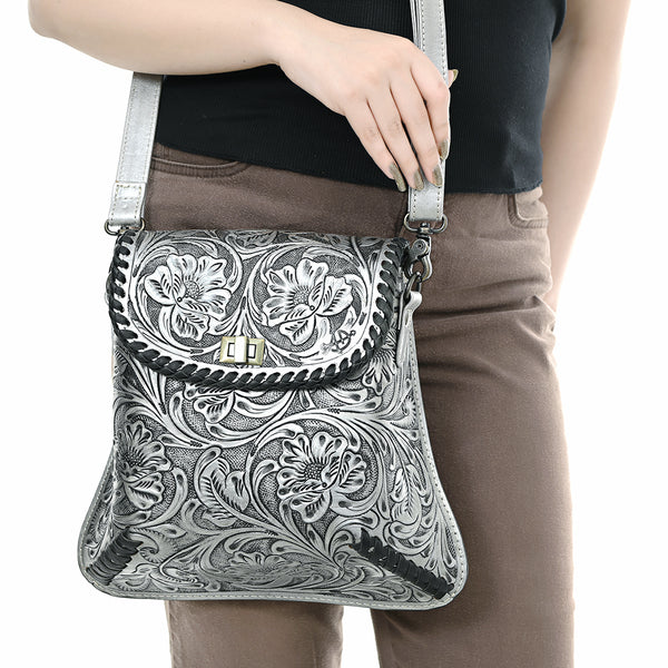 ADBG1496 American Darling Hand-Tooled Leather Crossbody Bag | Floral Carved Western Purse
