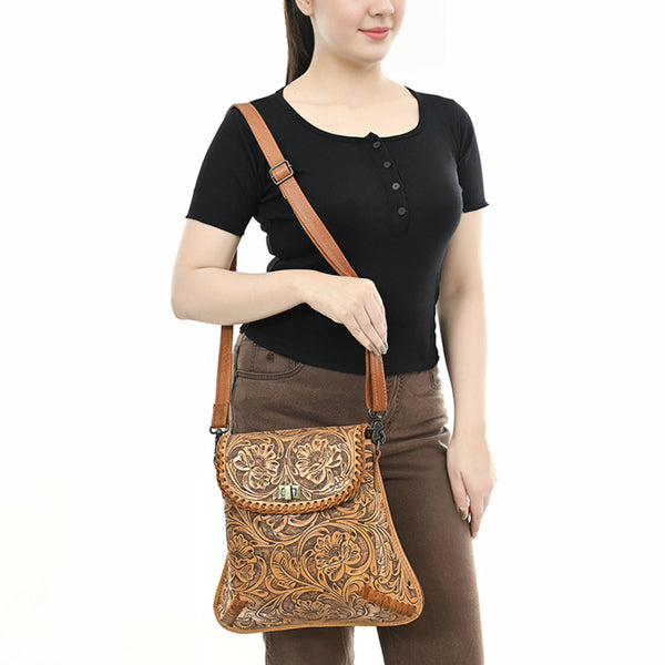 ADBG1496 American Darling Hand-Tooled Leather Crossbody Bag | Floral Carved Western Purse