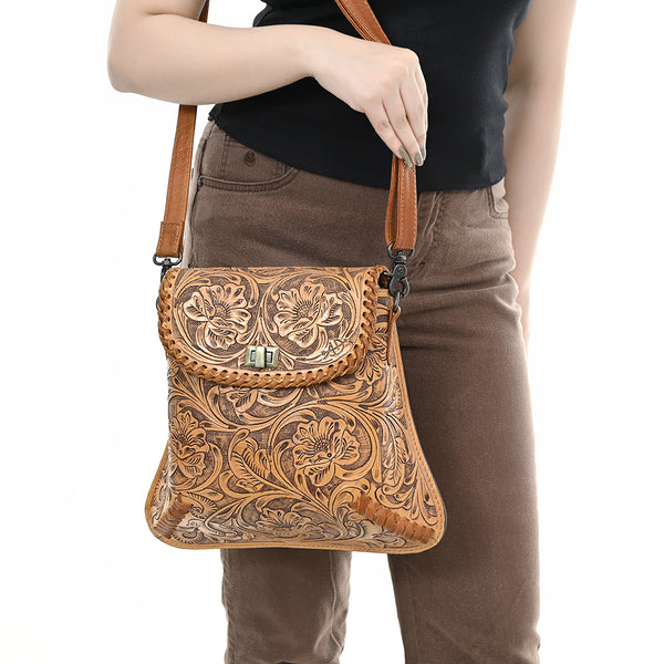 ADBG1496 American Darling Hand-Tooled Leather Crossbody Bag | Floral Carved Western Purse