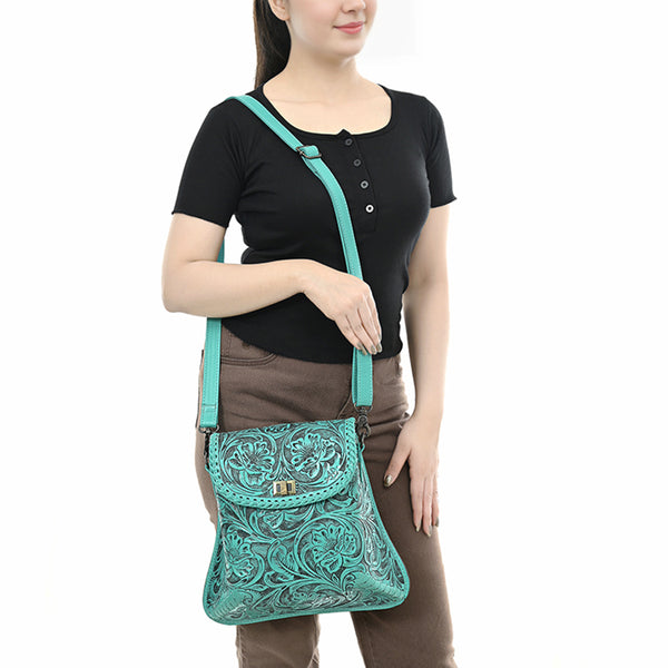 ADBG1496 American Darling Hand-Tooled Leather Crossbody Bag | Floral Carved Western Purse