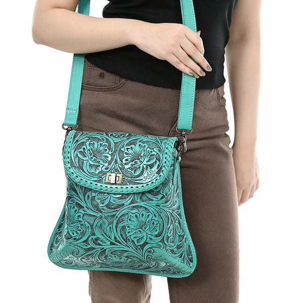 ADBG1496 American Darling Hand-Tooled Leather Crossbody Bag | Floral Carved Western Purse