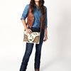 ADBG1497 American Darling Hair-on Cowhide Leather Envelope Bag | Hand-Tooled Floral Western Crossbody