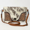 ADBG1497 American Darling Hair-on Cowhide Leather Envelope Bag | Hand-Tooled Floral Western Crossbody