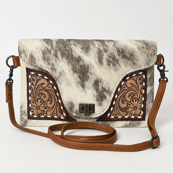 ADBG1497 American Darling Hair-on Cowhide Leather Envelope Bag | Hand-Tooled Floral Western Crossbody