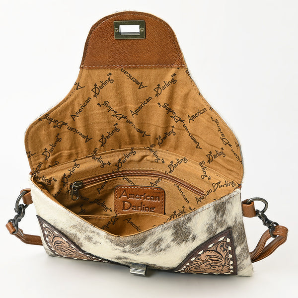 ADBG1497 American Darling Hair-on Cowhide Leather Envelope Bag | Hand-Tooled Floral Western Crossbody