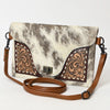 ADBG1497 American Darling Hair-on Cowhide Leather Envelope Bag | Hand-Tooled Floral Western Crossbody