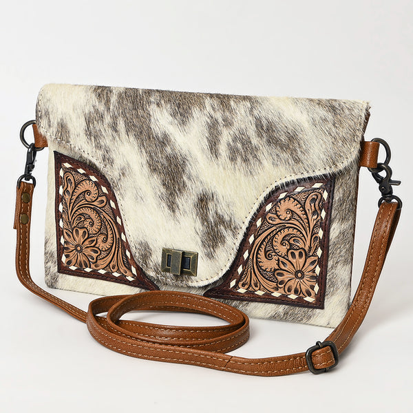 ADBG1497 American Darling Hair-on Cowhide Leather Envelope Bag | Hand-Tooled Floral Western Crossbody