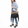 ADBG1500 American Darling Black Western Leather Tote Bag with Hand-Tooled Floral Panel & Fringe Accents