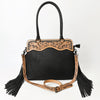 ADBG1500 American Darling Black Western Leather Tote Bag with Hand-Tooled Floral Panel & Fringe Accents