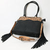 ADBG1500 American Darling Black Western Leather Tote Bag with Hand-Tooled Floral Panel & Fringe Accents