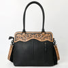 ADBG1500 American Darling Black Western Leather Tote Bag with Hand-Tooled Floral Panel & Fringe Accents
