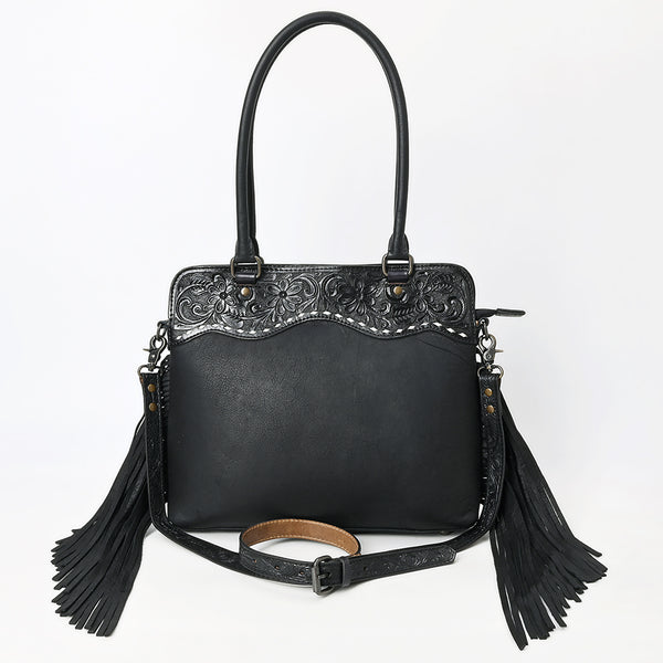 ADBG1501 American Leather Western Leather Tote Bag with Hand-Tooled Floral Panel & Fringe Details
