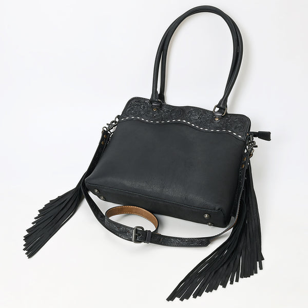ADBG1501 American Leather Western Leather Tote Bag with Hand-Tooled Floral Panel & Fringe Details