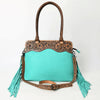 ADBG1502 American Darling Western Leather Tote Bag with Hand-Tooled Floral Panel & Fringe Accents