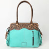 ADBG1502 American Darling Western Leather Tote Bag with Hand-Tooled Floral Panel & Fringe Accents
