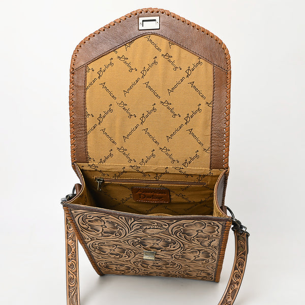 ADBG1505 American Darling Western Leather Small Cross Body Bag with Hand-Tooled Floral Carving