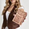 ADBG1506 American Darling Western Leather Card Holder Bag with Hand-Tooled Floral Carved Detail