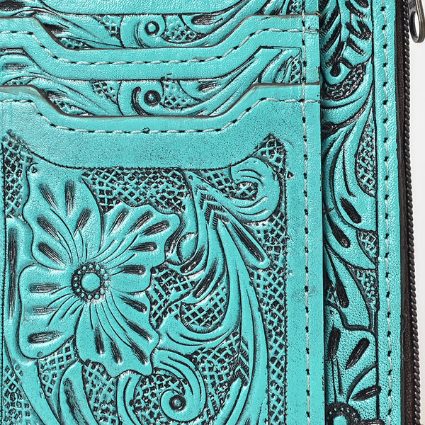 ADBG1506 American Darling Western Leather Card Holder Bag with Hand-Tooled Floral Carved Detail