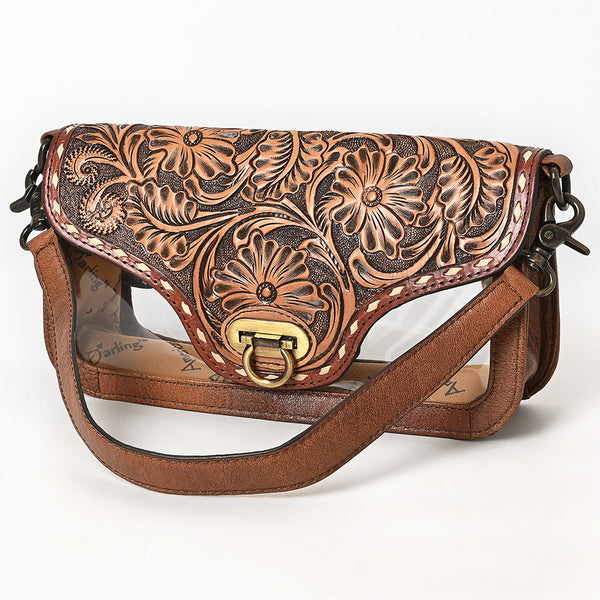 ADBG1507 American Darling Hand-Tooled Western Leather Clear Bag Genuine Tooled Floral Crossbody