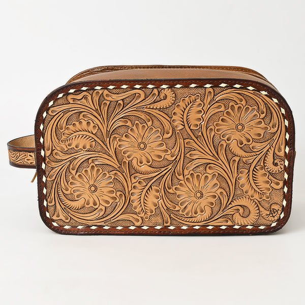 ADBG1509 American Darling Hand-Tooled Western Leather Toiletry Bag Genuine Floral Carved Travel Case