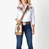 ADBG1510 American Darling Western Leather Sling Bag with Hand-Tooled Floral & Saddle Blanket Panel