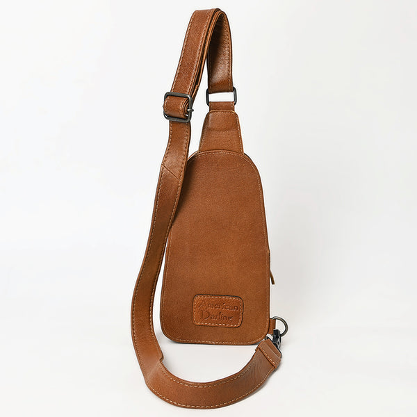 ADBG1510 American Darling Western Leather Sling Bag with Hand-Tooled Floral & Saddle Blanket Panel