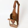 ADBG1510 American Darling Western Leather Sling Bag with Hand-Tooled Floral & Saddle Blanket Panel