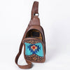 ADBG1510 American Darling Western Leather Sling Bag with Hand-Tooled Floral & Saddle Blanket Panel