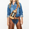 ADBG1510 American Darling Western Leather Sling Bag with Hand-Tooled Floral & Saddle Blanket Panel