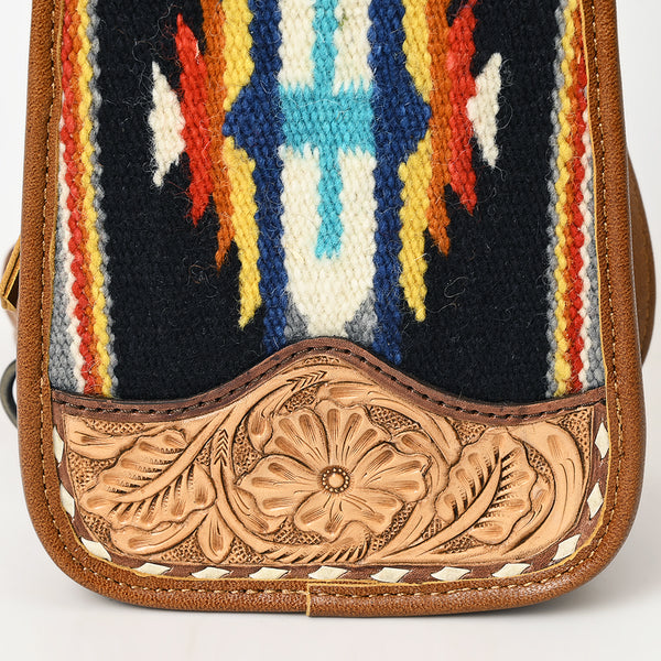ADBG1510 American Darling Western Leather Sling Bag with Hand-Tooled Floral & Saddle Blanket Panel