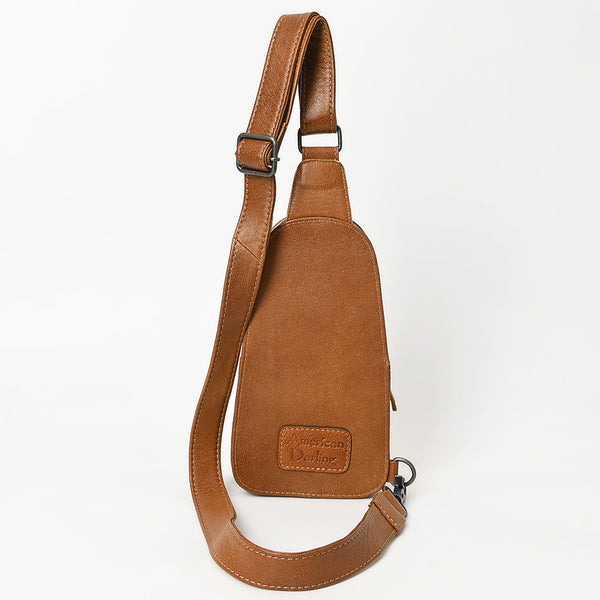 ADBG1510 American Darling Western Leather Sling Bag with Hand-Tooled Floral & Saddle Blanket Panel
