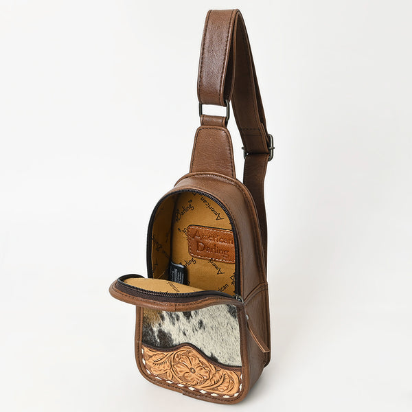 ADBG1510E American Dalring Hair-On Cowhide Western Leather Sling Bag Hand-Tooled Genuine Leather Crossbody