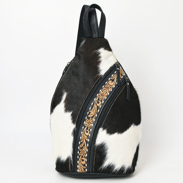 ADBG1514 American Darling Western Leather Sling Bag with Black & White Hair-On Cowhide & Hand-Tooled Accents