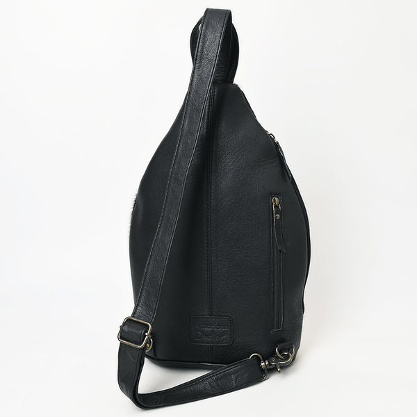 ADBG1514 American Darling Western Leather Sling Bag with Black & White Hair-On Cowhide & Hand-Tooled Accents