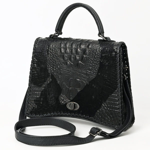 ADBG1516 American Darling Western Leather Messenger Bag with Hair-On Cowhide & Crocodile-Embossed Detailing