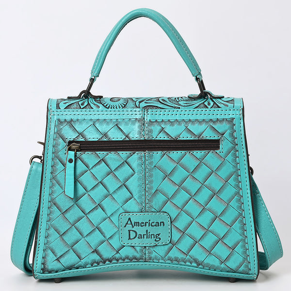 ADBG1517 American Darling Western Leather Messenger Bag with Hand-Tooled Floral Detailing