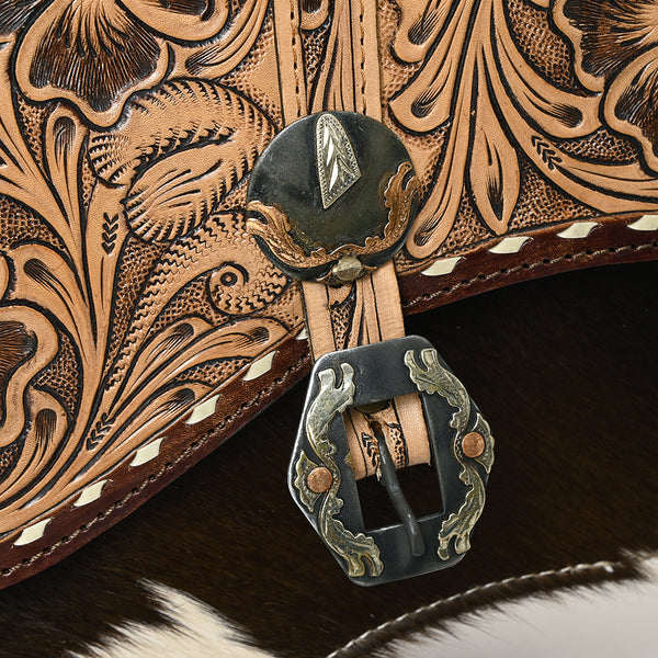 ADBG1518 American Darling Western Leather Crossbody Bag with Hand-Tooled Floral Detailing and Premium Genuine Leather Hair-On Accents
