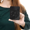 ADCCG108A Hand-Tooled Black Leather Card Holder - Western Floral Slim Vertical Wallet