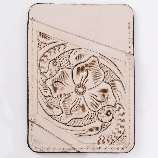 ADCCG108 Hand-Tooled Leather Card Holder - Western Floral Slim Vertical Wallet