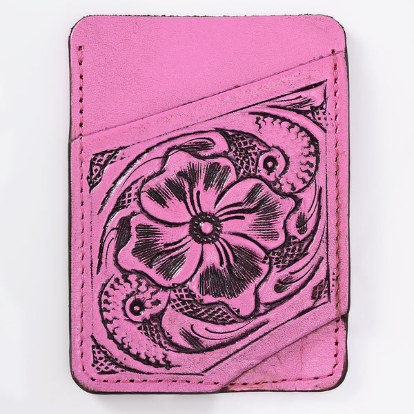 ADCCG108 Hand-Tooled Leather Card Holder - Western Floral Slim Vertical Wallet