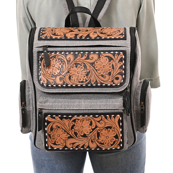 OHG192 Backpack Hand TooledGenuine western Leather women bag