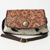 ADBGA569 American Darling Hand-Tooled Leather & Cowhide Crossbody Bag Western Floral Concho Accent