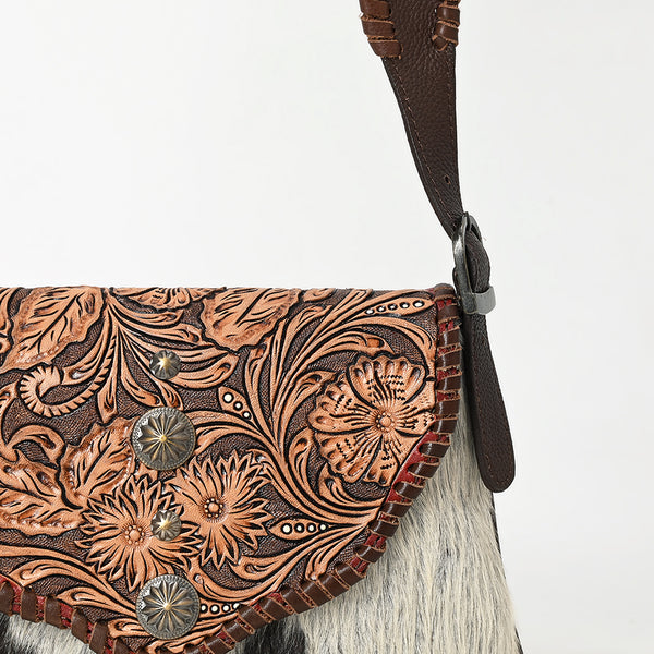 ADBGA571 American Darling Hand Tooled Floral Carved Hair-On Cowhide Small Cross body Bag
