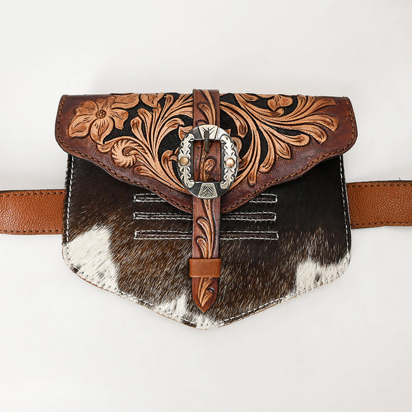 ADBGA572 American Darling Tooled Leather & Cowhide Belt Bag with Buckle Detail