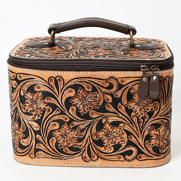 ADBGA576 American Darling Hand-Tooled Leather Jewelry Case with Zip Closure and Top Handle
