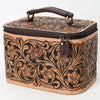 ADBGA576 American Darling Hand-Tooled Leather Jewelry Case with Zip Closure and Top Handle