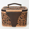 ADBGA576 American Darling Hand-Tooled Leather Jewelry Case with Zip Closure and Top Handle