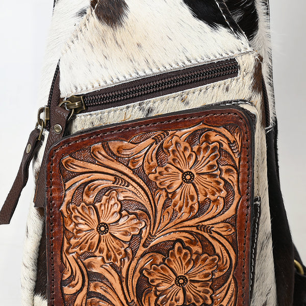 ADBGA579 American Darling Hair-On Cowhide Leather Sling Bag with Hand-Tooled Pocket