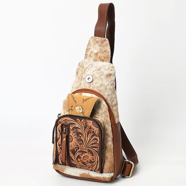 ADBGA580 American Darling Hand-Tooled Leather & Cowhide Sling Bag With Hand Tooled